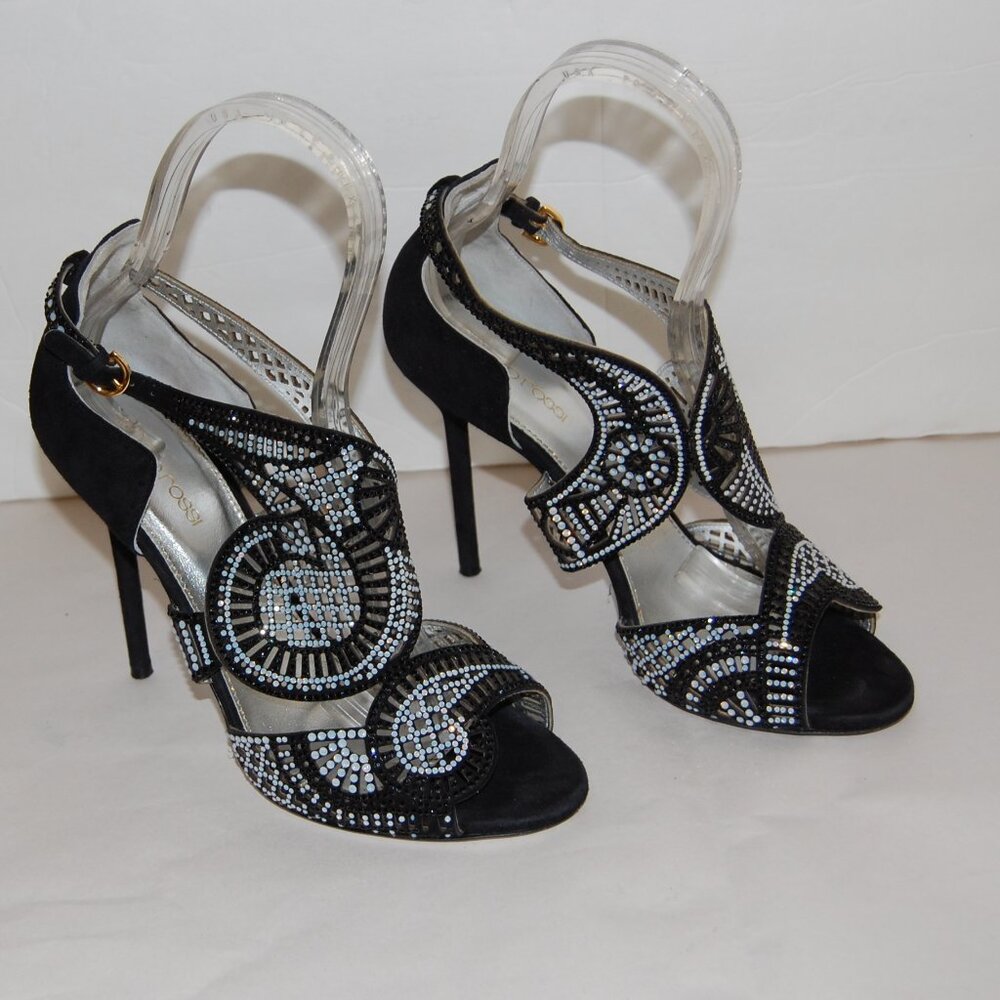 Sergio Rossi Black and Silver Beaded Sandals